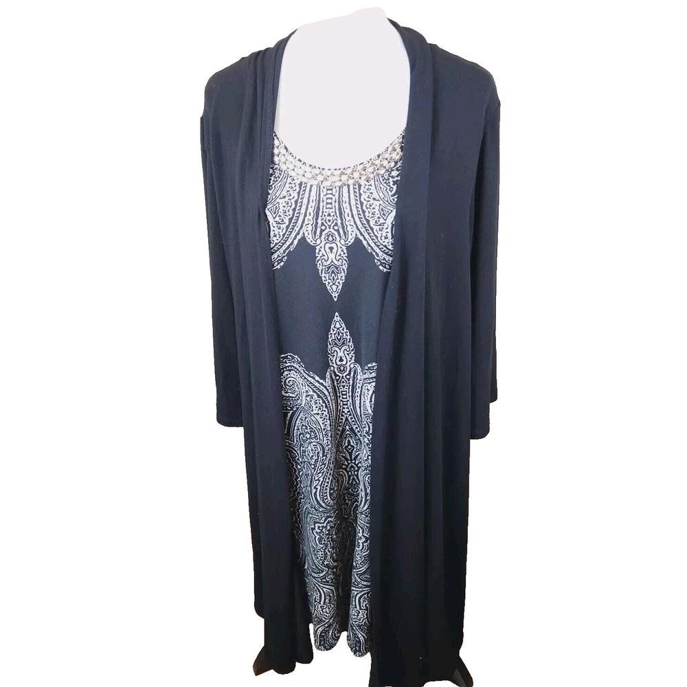 Haani Womens 3X Midi Dress‎ Black & White Boho Stretch 3/4 Sleeve Duster Jacket